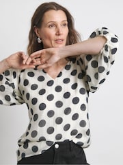 Joanna Hope Lyocell Puff Sleeve White Top - Imagen 1 de 4