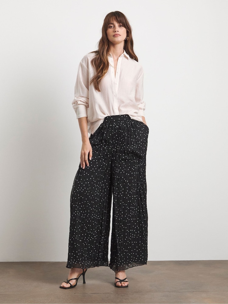 Joanna Hope Crinkle Chiffon Pleated Black Trousers - Image 1 of 4