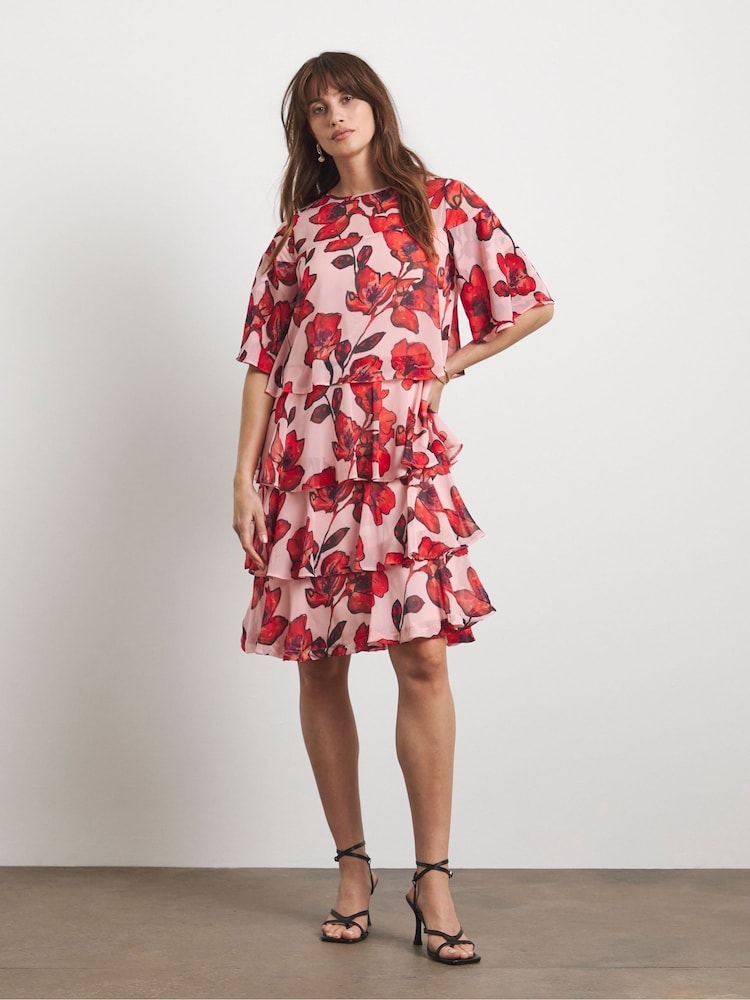 Joanna Hope Pink Tiered Shift Dress - Image 1 of 4