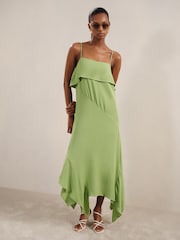 Reiss Green Alba Ruffle-Detail Midi Dress - Image 1 of 5