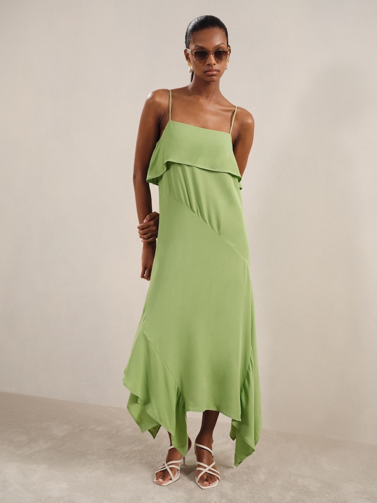Reiss Green Alba Ruffle-Detail Midi Dress - Image 1 of 5