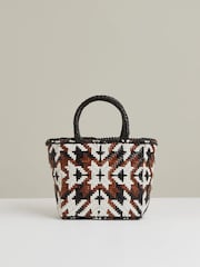Reiss Tan/White/Black Margot Small Leather Woven Tote Bag - Image 1 of 6
