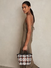 Reiss Tan/White/Black Margot Small Leather Woven Tote Bag - Image 3 of 6