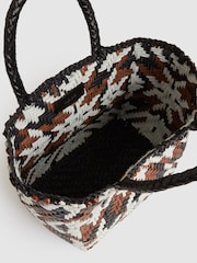 Reiss Tan/White/Black Margot Small Leather Woven Tote Bag - Image 4 of 6