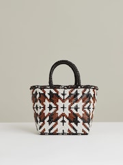 Reiss Tan/White/Black Margot Small Leather Woven Tote Bag - Image 5 of 6
