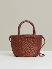 Reiss Tan Nia Leather Woven Mini Tote Bag - Image 1 of 6