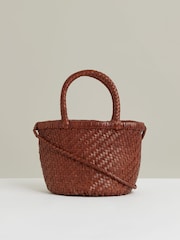 Reiss Tan Nia Leather Woven Mini Tote Bag - Image 5 of 6