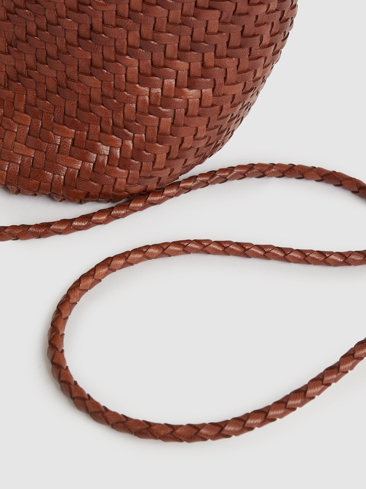 Reiss Tan Nia Leather Woven Mini Tote Bag - Image 6 of 6