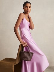 Reiss Chocolate Nia Leather Woven Mini Tote Bag - Image 2 of 5
