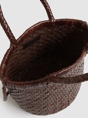 Reiss Chocolate Nia Leather Woven Mini Tote Bag - Image 3 of 5