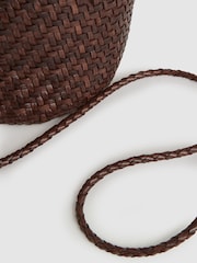 Reiss Chocolate Nia Leather Woven Mini Tote Bag - Image 5 of 5
