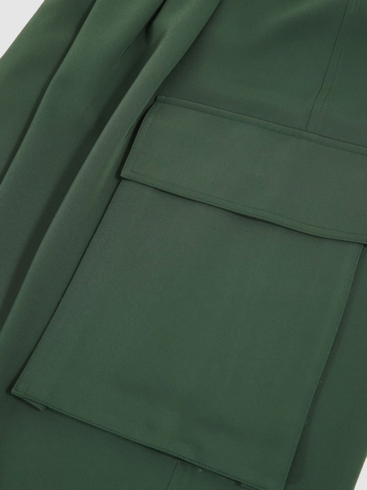 Reiss Green Orla Wide-Leg Pleated Cargo Trousers - Image 6 of 6