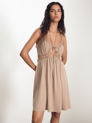 Reiss Taupe Estella Atelier Silk Lace-Trim Babydoll Dress - Image 1 of 6