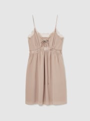 Reiss Taupe Estella Atelier Silk Lace-Trim Babydoll Dress - Image 2 of 6