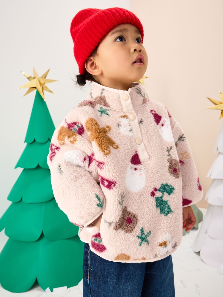 Beige Christmas Half Popper Fleece (3mths-7yrs) - Image 1 of 7