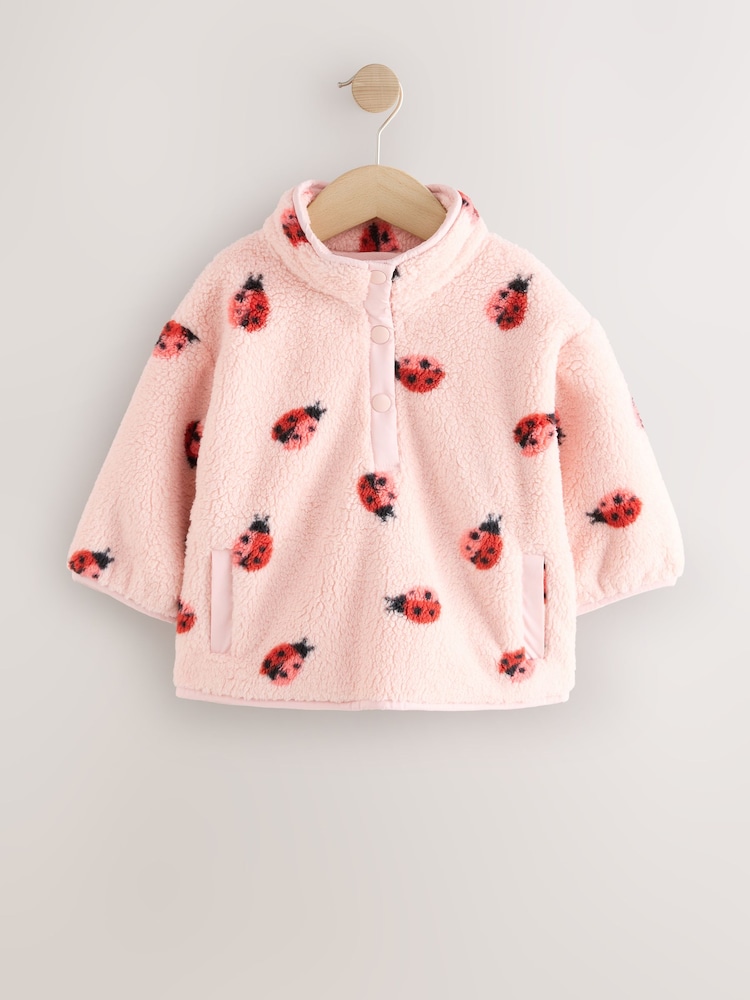 Pink Ladybird Half Popper Fleece (3mths-7yrs) - Image 1 of 4