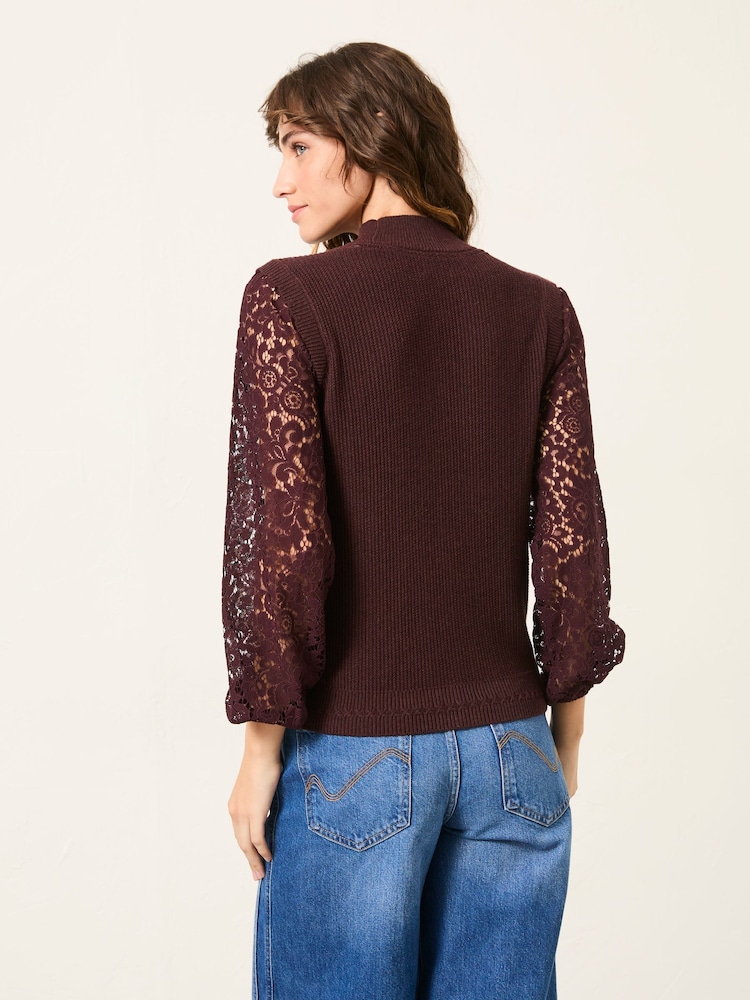 FatFace Paige Dark Purple Lace Knitted 2 in 1 Top - Image 2 of 6 FatFace Paige Dark Purple Lace Knitted 2 in 1 Top - Image 2 of 6