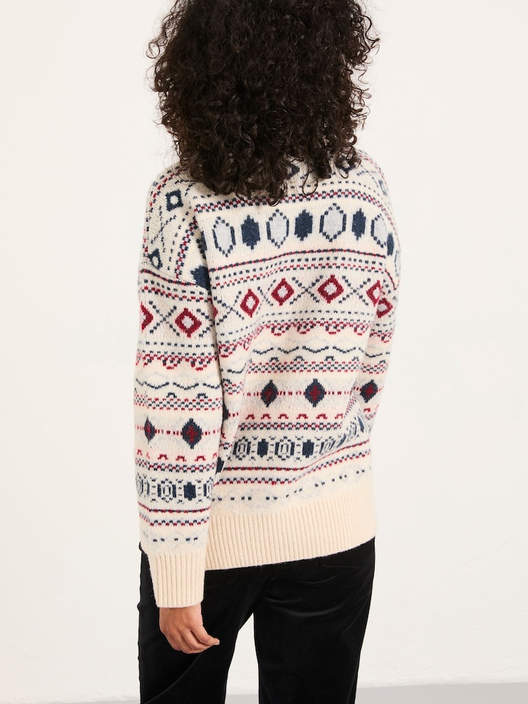 FatFace Reece Ivory Knitted Roll Neck Fairisle Jumper - Image 2 of 5 FatFace Reece Ivory Knitted Roll Neck Fairisle Jumper - Image 2 of 5