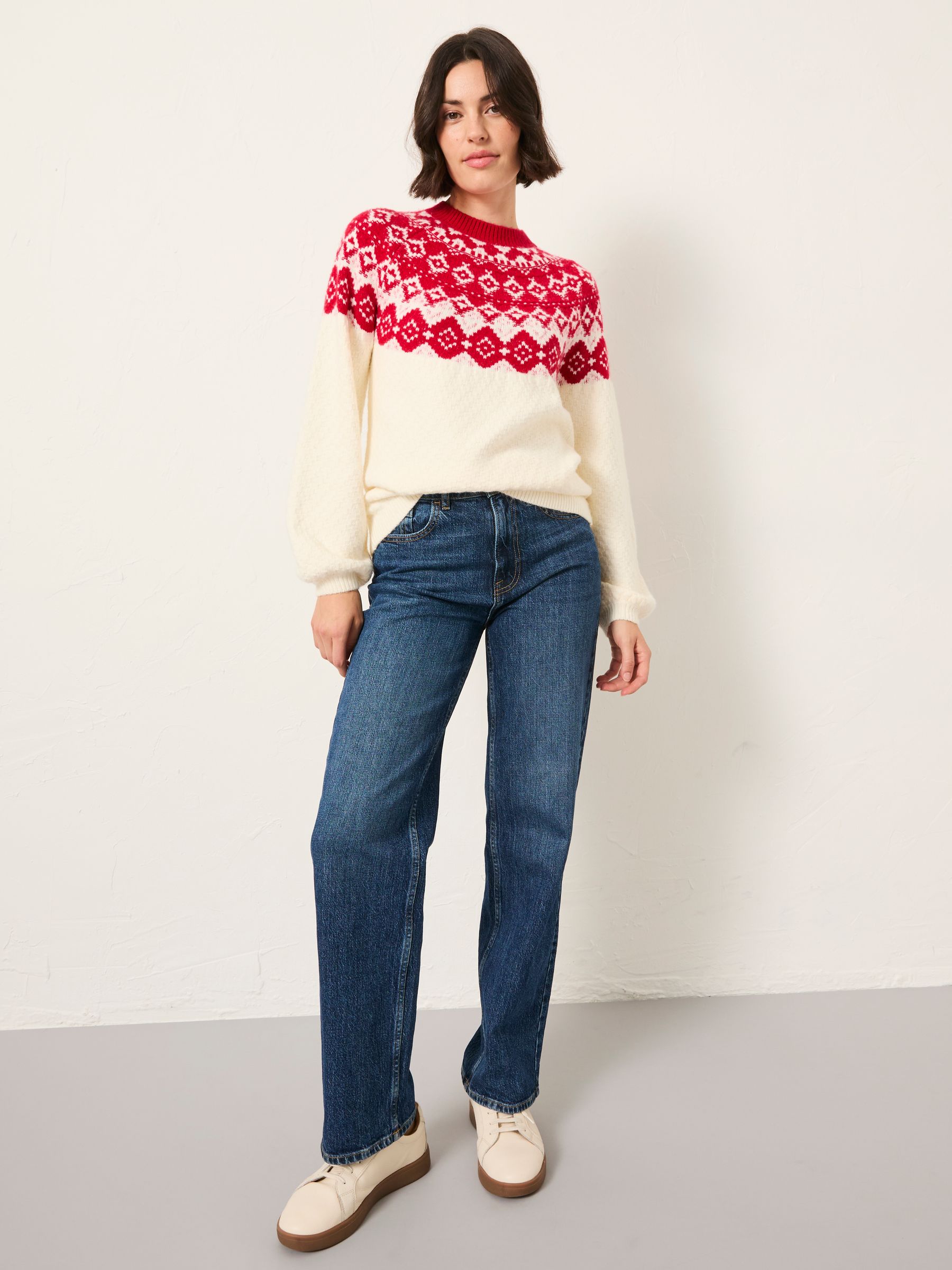 Buy FatFace Ivory Shelter Knitted Fairisle Crew Neck Jumper from