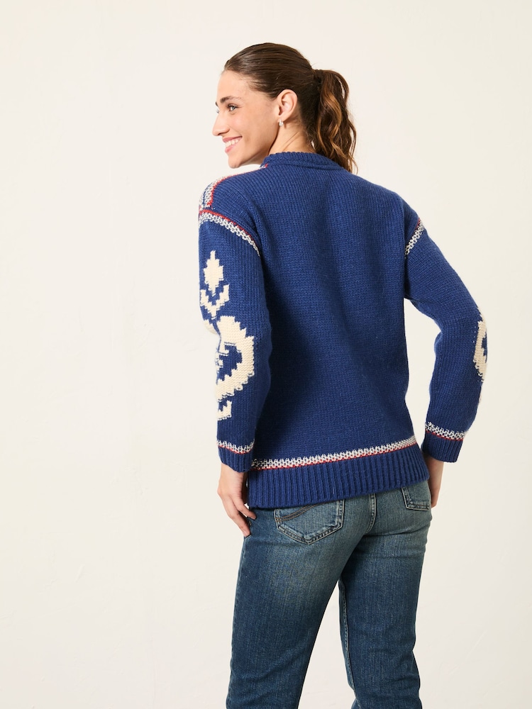 FatFace Cobalt Blue Aspen Snowflake Knitted Jumper - Image 2 of 5 FatFace Cobalt Blue Aspen Snowflake Knitted Jumper - Image 2 of 5