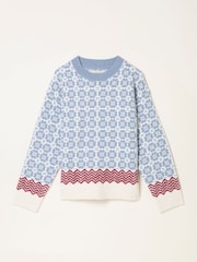 FatFace Chalet Pale Blue Knitted Fairisle Crew Jumper - Image 6 of 6