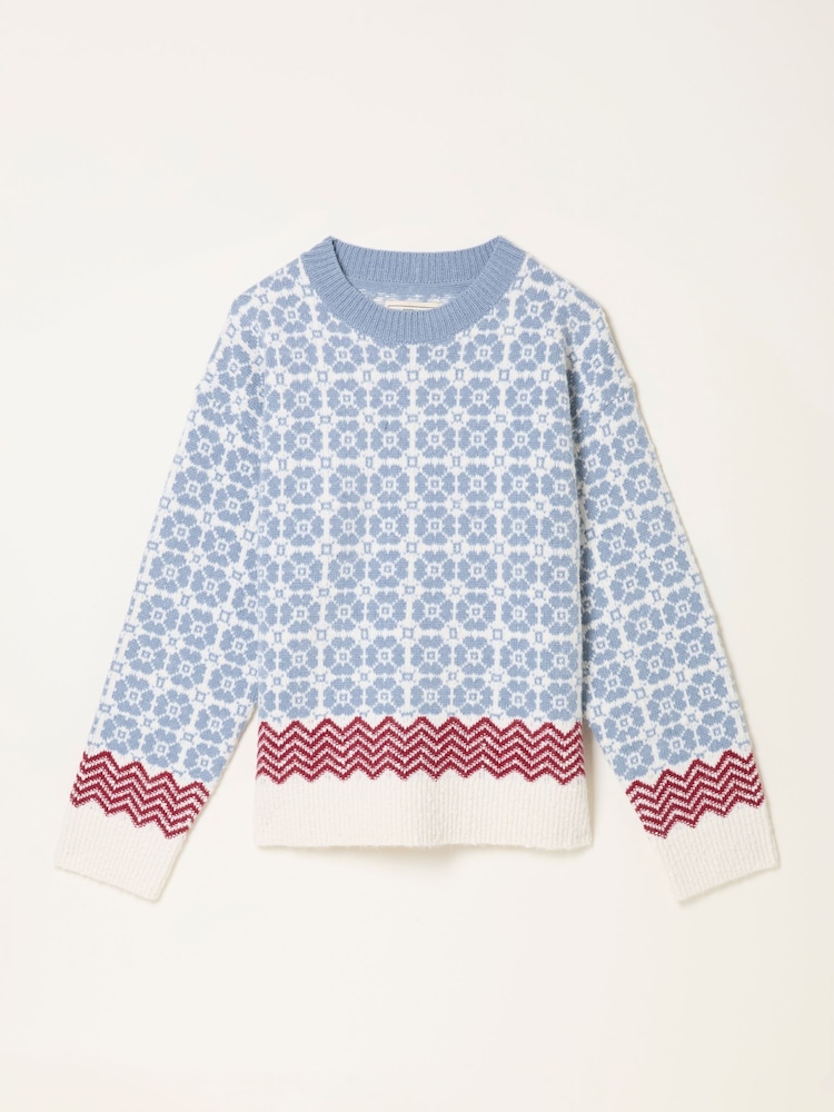 FatFace Chalet Pale Blue Knitted Fairisle Crew Jumper - Image 6 of 6 FatFace Chalet Pale Blue Knitted Fairisle Crew Jumper - Image 6 of 6