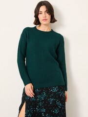 FatFace Ella Dark Teal Blue Textured Knitted Jumper - Image 1 of 5