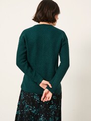FatFace Ella Dark Teal Blue Textured Knitted Jumper - Image 2 of 5
