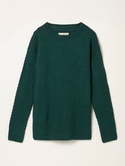 FatFace Ella Dark Teal Blue Textured Knitted Jumper - Image 5 of 5