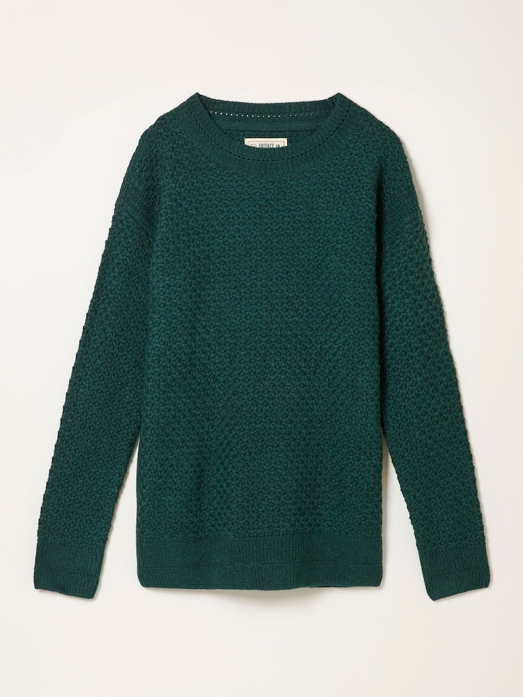 FatFace Ella Dark Teal Blue Textured Knitted Jumper - Image 5 of 5