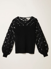 FatFace Black Lace Insert Knitted Top - Image 1 of 1
