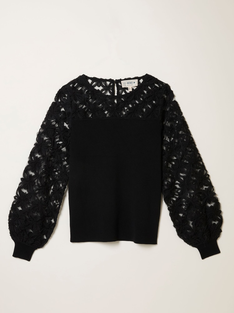 FatFace Black Lace Insert Knitted Top - Image 1 of 1