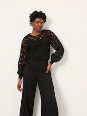 FatFace Black Lace Insert Knitted Top - Image 3 of 6