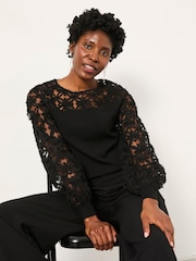 FatFace Black Lace Insert Knitted Top - Image 5 of 6