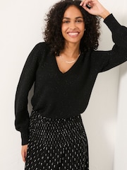 Preto - FatFace Sparkle Knitted Tunic - Imagem 1 de 5