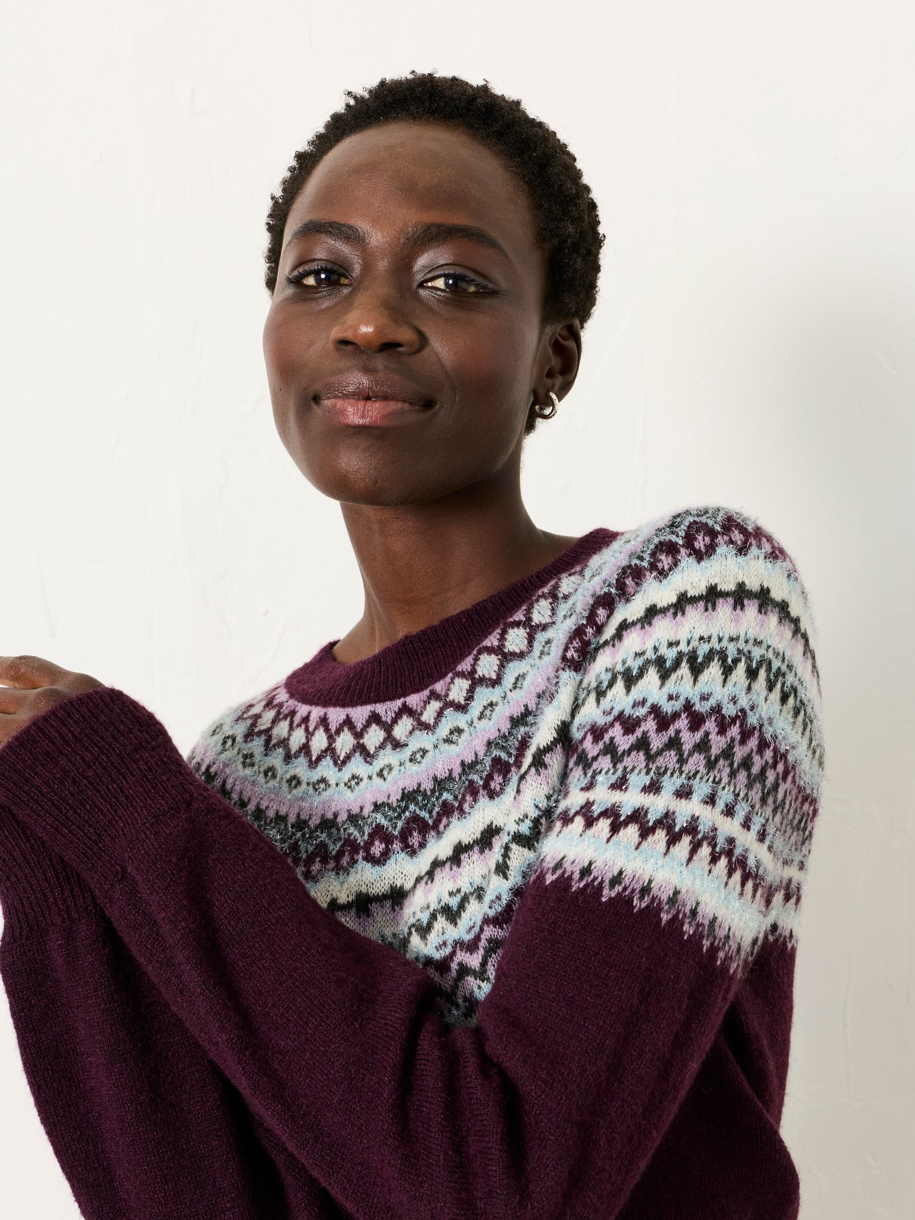Buy FatFace Franki Purple Fairisle Knitted Crew Neck Jumper from