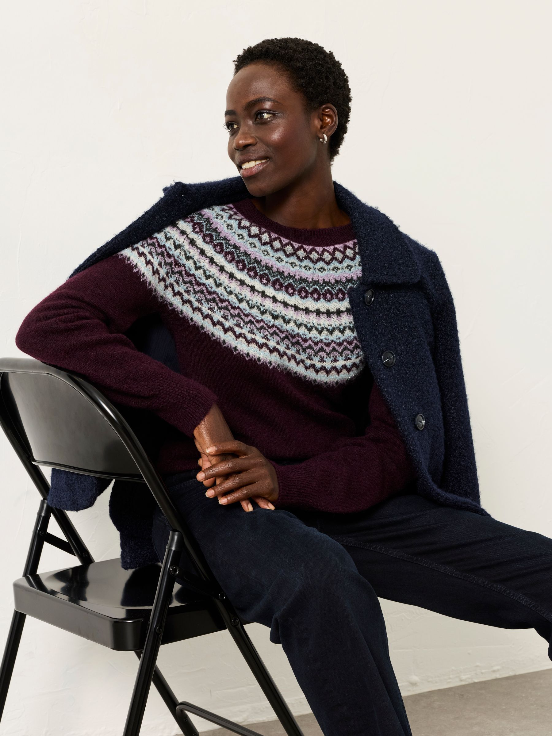Buy FatFace Franki Purple Fairisle Knitted Crew Neck Jumper from