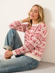FatFace Renee Red Reindeer Knitted Crew Jumper - Image 4 of 5