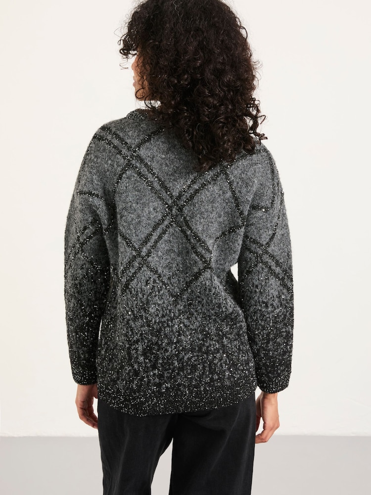 FatFace Grey Sequin Knitted Fluffy Jumper - Image 2 of 5 FatFace Grey Sequin Knitted Fluffy Jumper - Image 2 of 5