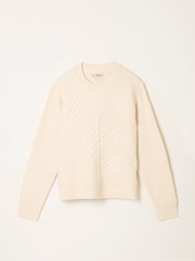 FatFace Ivory Spliced Cable Knitted Jumper - Image 1 of 1