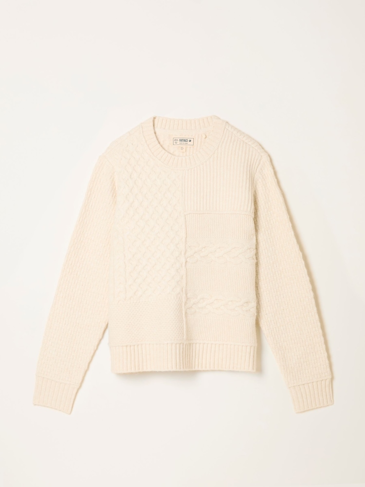 FatFace Ivory Spliced Cable Knitted Jumper - Image 1 of 1