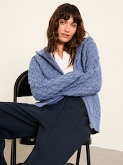 FatFace Casey Blue Knitted Cable Hoody - Image 5 of 6