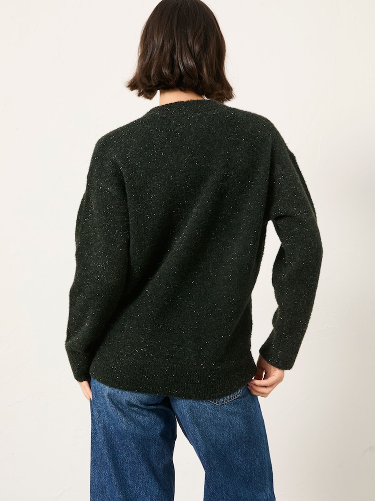 FatFace Blanche Green Sparkle Oversized Knitted Cardigan - Image 2 of 5