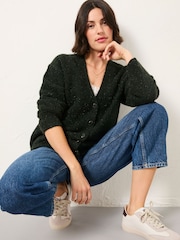 FatFace Blanche Green Sparkle Oversized Knitted Cardigan - Image 3 of 5