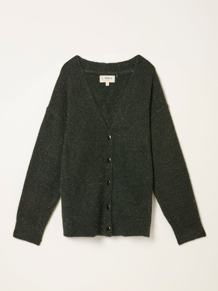 FatFace Blanche Green Sparkle Oversized Knitted Cardigan - Image 5 of 5