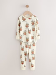 Ecru White Christmas Reindeer - Snuggle Fit Single Pyjamas (9mths-10yrs) - Imagen 1 de 4