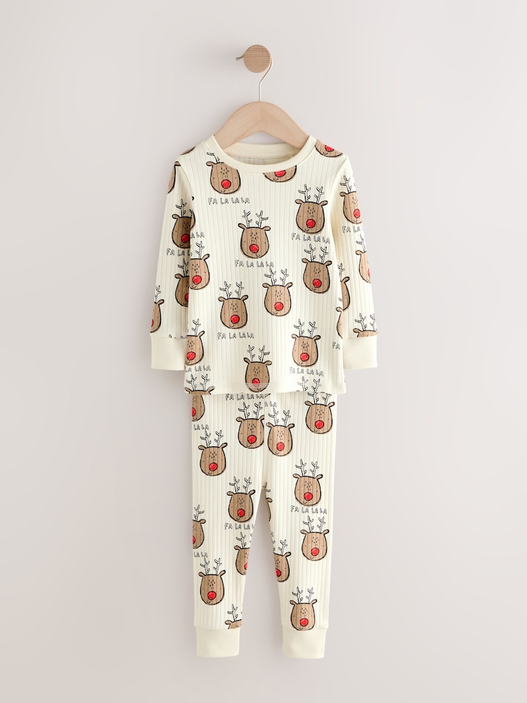 Ecru White Christmas Reindeer - Snuggle Fit Single Pyjamas (9mths-10yrs) - Imagen 1 de 4
