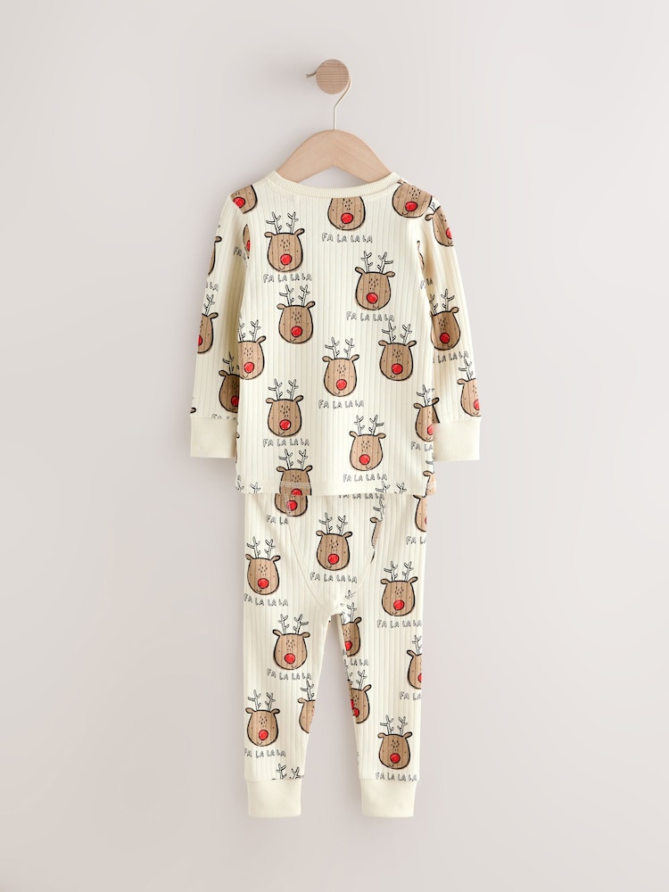 Ecru White Christmas Reindeer - Snuggle Fit Single Pyjamas (9mths-10yrs) - Imagen 2 de 4
