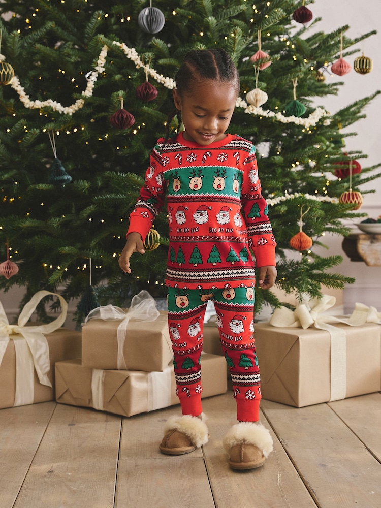 Red Fairisle Pattern Single Snuggle Xmas Pyjamas (9mths-10yrs) - Image 1 of 12