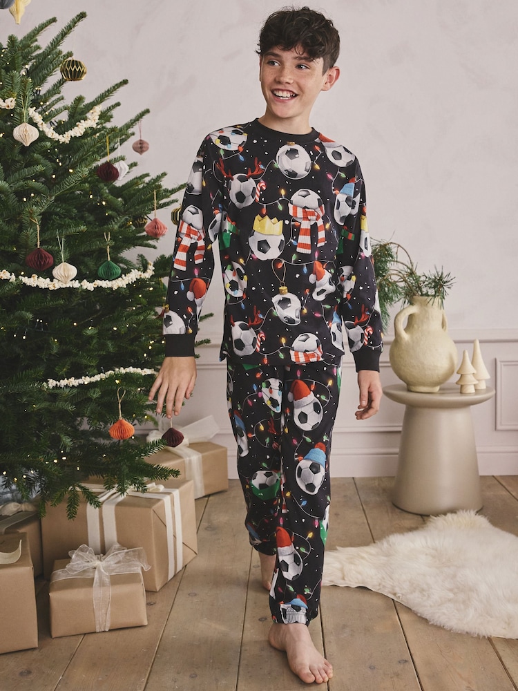 Black/White/Red/Green Football Single Christmas Pyjamas (4-16yrs) - Image 1 of 8